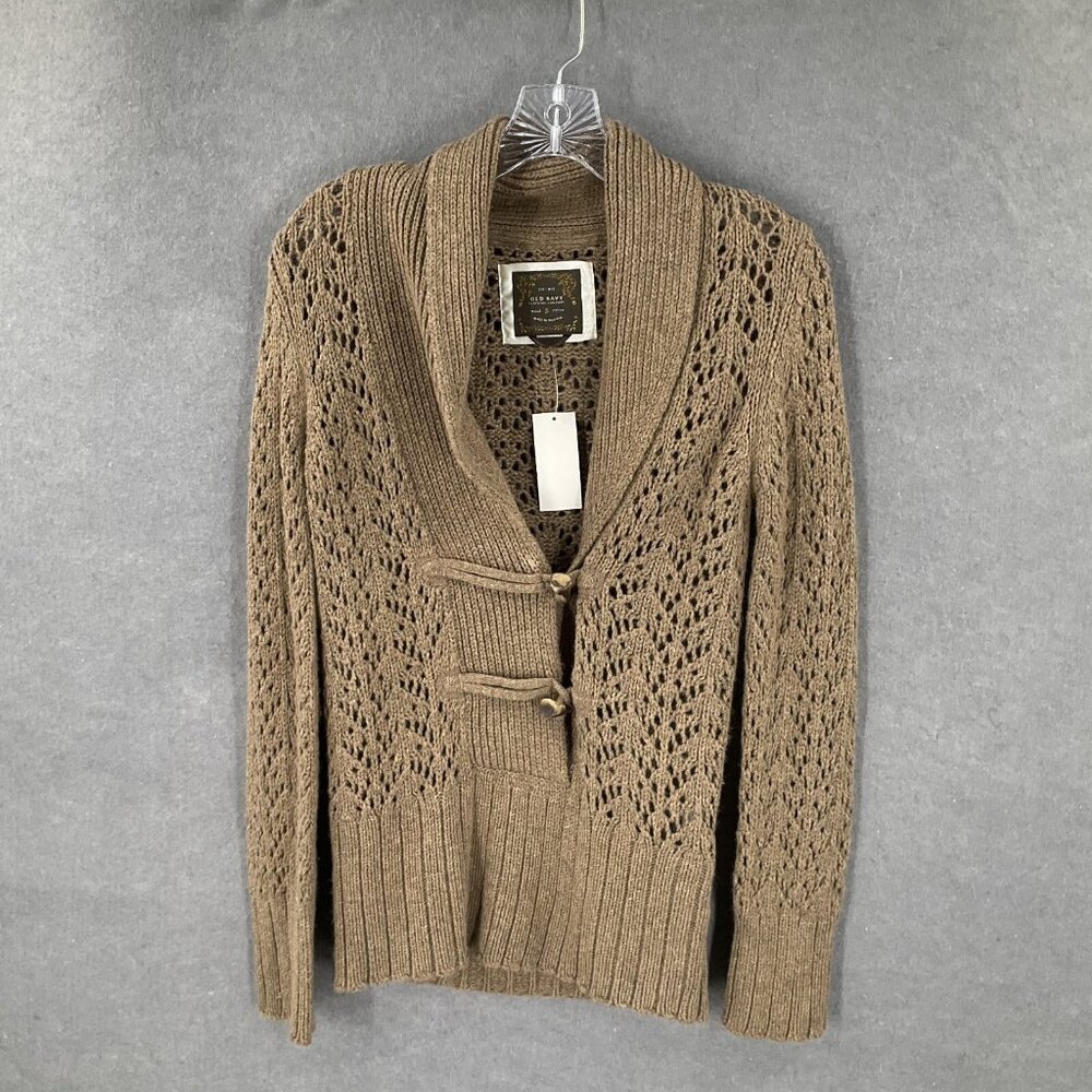 Old Navy Sweater Womens Sz S Brown Toggle Lambs Wool Angora Knit Pullover Preppy